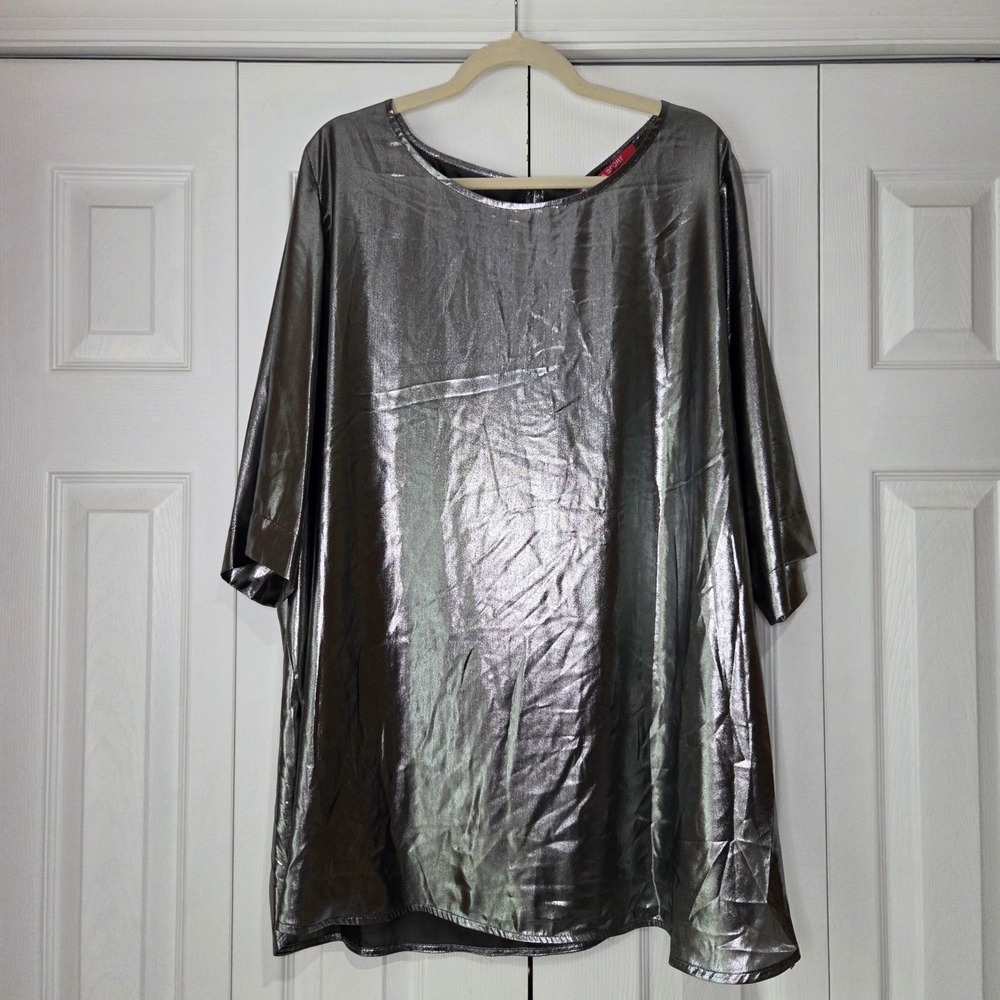 Marina Rinaldi Sport Baleno Blouse 24W Silver NWT Metallic Oversized Top $225